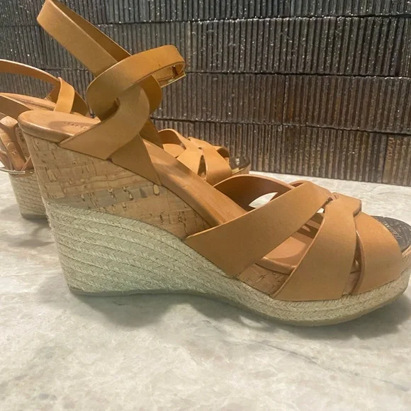 Jimmy Choo Tan Leather Cork Wedge Sandals - Picture 2 of 5
